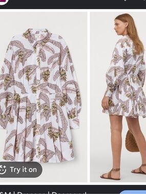 H&M collab with Desmond & Dempsey Pink & Yellow Tropical Button-Front dress